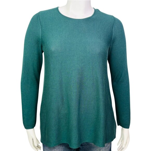 Eileen Fisher Womens Tencel Silk Round Neck Sweater Pine Green Pullover Size L - Picture 2 of 12